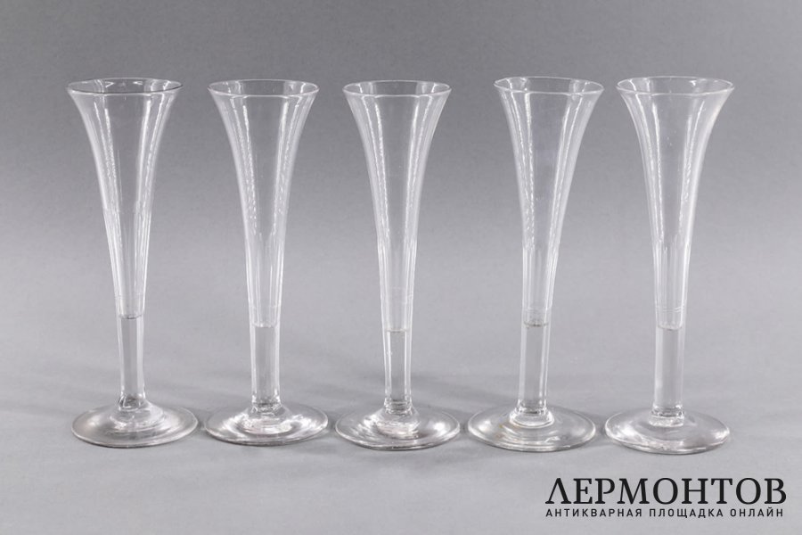 5 бокалов под шампанское. Россия, 1850-1890е гг. Хрусталь. 
