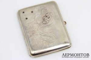 Портсигар Аллегория ночи, модерн. Серебро 84 пробы. Россия, К. Фаберже, 1899-1908