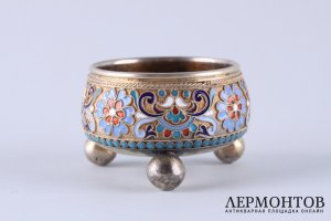 Солонка. Клингерт. Эмаль по скани. Серебро 84 пробы. Россия, Москва, 1891 г.
