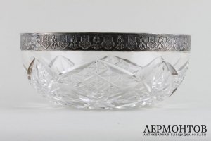 Конфетница. Серебро 84 пробы, хрусталь. Российская империя, 1908-1917.