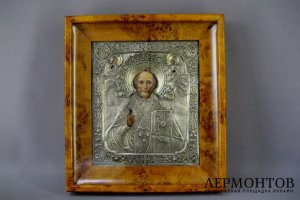 Св. Николай Чудотворец. Дерево, масло, серебро 84, Россия, 1877 год.