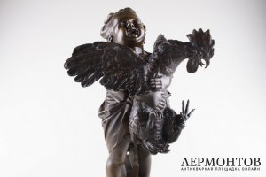 Cкульптура Ребенок с петухом.  Франция, Adriano Cecioni Firenze, нач. 20 в.
