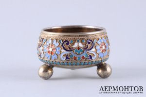 Солонка. Клингерт. Эмаль по скани. Серебро 84 пробы. Россия, Москва, 1891 г.