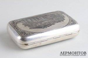 Портсигар с черневым узором. Большой театр. Серебро 84 пр. Российская империя, XIX в.