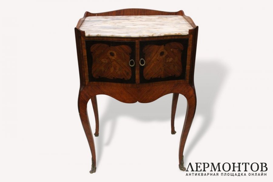Тумба на ножках, ночной столик. Дерево, маркетри, мрамор. Европа, 1930-50-е гг
