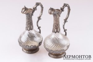 Пара графинов. Серебро 950 пробы, хрусталь. Конец XIX в.  Франция