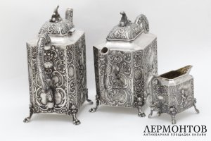 Чайный сервиз Путти. Серебро 800 пробы. Германия, Ханау, нач. XX в.