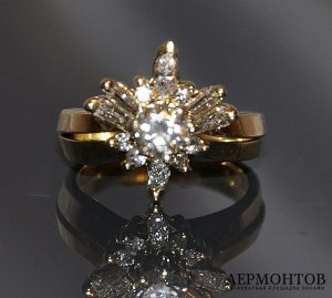 Обручальное кольцо-комплект с бриллиантами 1,04 k. Золото 585 пробы.