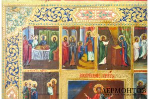 Икона Воскресение Христово с праздниками в клеймах. Россия, конец XIX века.