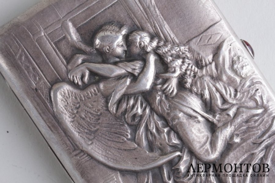 Портсигар в стиле Модерн. Тамара и Демон. Москва, 1908-1917 гг. Серебро 84 пробы.