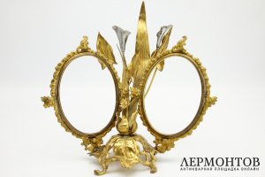 Рамка для двух фото, в стиле модерн. Европа, 1890е гг. Металл, золочение, серебрение