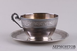 Чайная пара в стиле ампир. Серебро 950 пробы, золочение. Франция, Париж, кон. XIX в.
