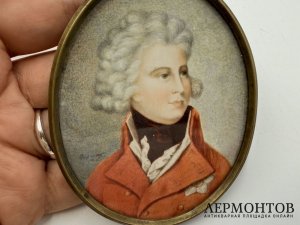 Миниатюра на кости Георг 3. Англия, 19 век. Кость, живопись, латунь.