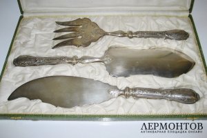 Раздаточный набор для рыбы. Серебро 950 пробы, сталь. Франция, XIX век.