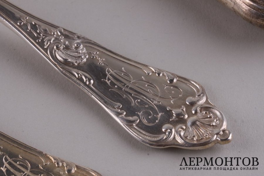 Комплект столовых приборов. Серебро 84 пробы. Густав Клингерт, Россия, 1898-1914 годы