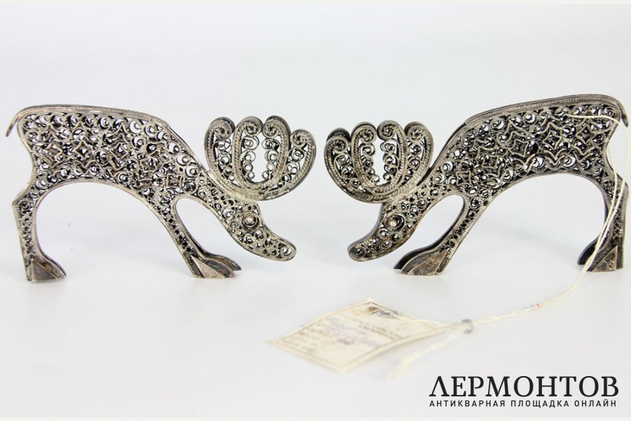Фигурки Лоси. Серебро, скань. Россия, Красносельский ювелирный завод, 1990е гг.