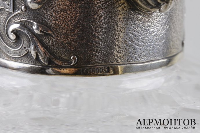 Графин для воды и вина в стиле ампир. Серебро 800, хрусталь. Германия, кон. XIX в.