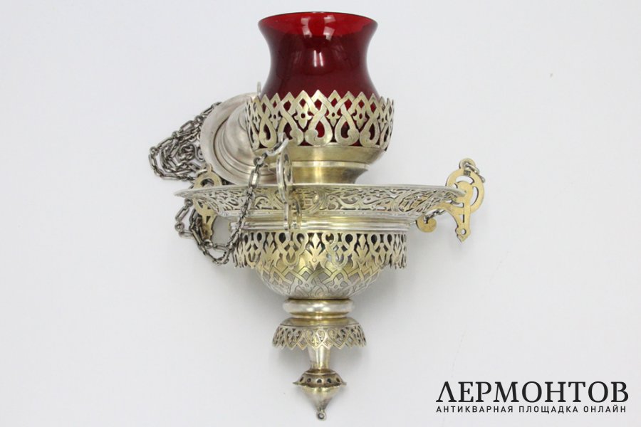 Массивная лампада, русский стиль. Серебро 84 пробы. Россия, 1870 г.