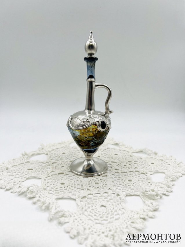 Флакон для благовоний. Серебро 925 пробы, цветное стекло, Западная Европа, начало 20 века