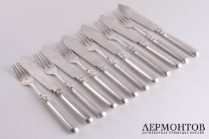 Набор для рыбы на 6 персон. Серебро 84 пробы. Россия, 1908-1917 гг.