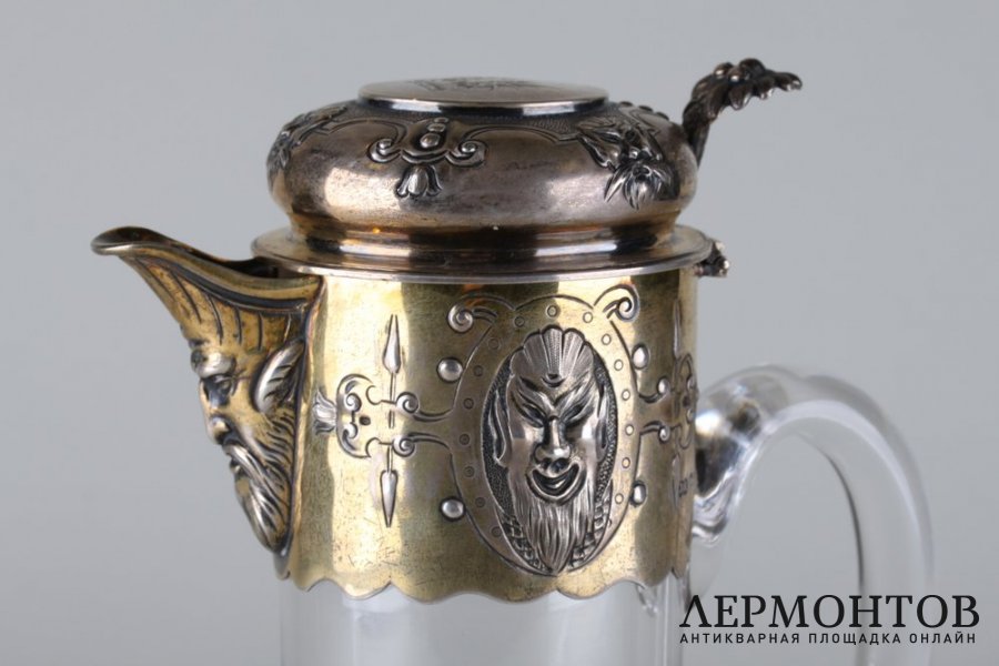 Графин в викторианском стиле. Серебро 925 пробы, стекло. Лондон, 1853 г.