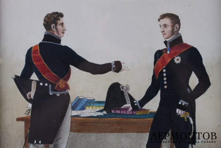 Герои Отечественной войны 1812 года. Акварель. В раме XIX века. Российкая империя.