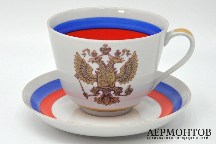 Большая чайная пара Русь. Авторский фарфор, Городничев В. Россия, Дулево, 1990-2000е