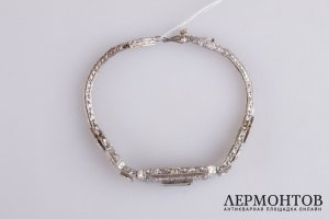Браслет с изумрудом и бриллиантами в стиле ар деко. Платина. Европа