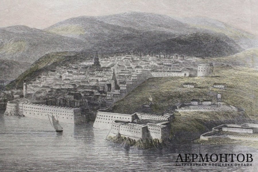 Гравюра. Вид на Севастополь с высоты птичьего полета. Лондон. 1860-е. 