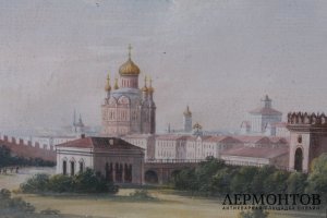 Акварель Москва. Прогулка по Александровскому саду. Россия, 19 век.