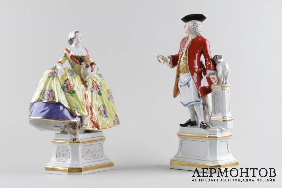 Масон с мопсом и Дама с мопсом. MEISSEN, XIX век.