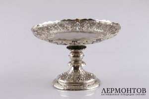 Ваза для фруктов и сладостей на ножке в викторианском стиле. Серебро 925. Англия