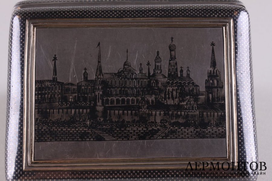 Портсигар с черневым рисунком. Серебро 84 пробы. Россия, 1888 год.