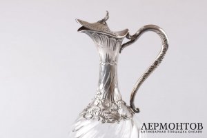 Графин для воды и вина. Серебро 950 пробы, хрусталь. Франция