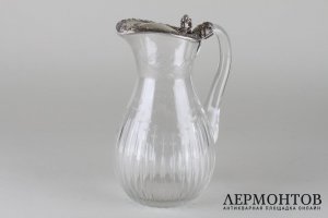 Кувшин с растительным узором. Серебро 950, стекло. Франция,1897-1912 годы.