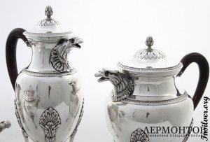 Чайно-кофейный сервиз для двоих. Limousin et Souche. Серебро 950. Франция