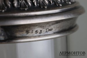 Кружка с серебряной крышкой. Серебро 800 пробы, стекло. Германия, XIX  в.