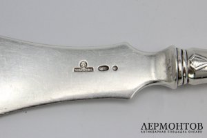 Нож для рыбы, лопатка в стиле модерн. Серебро 84 пробы. Россия, Хлебников, 1908-1917