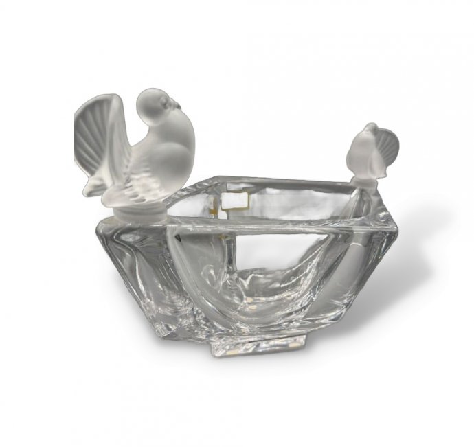 Ромбическая ваза для фруктов с птичками. Хрусталь, Cristal de Sèvres, Франция, 20 век