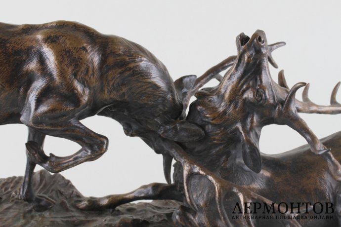 Скульптура. Схватка оленей.  Thomas Franсois Cartier. Бронза, золочение. Франция