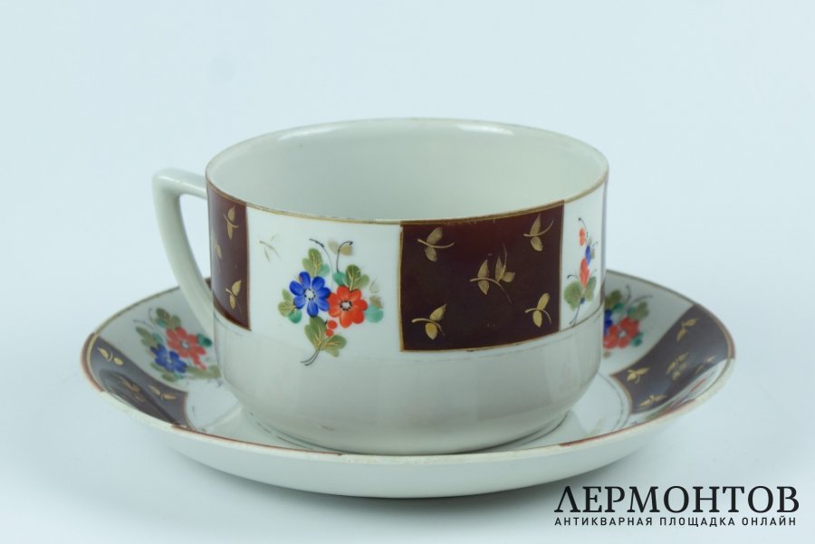 Большая чайная пара ВСХВ. Полонский фарфоровый завод, Украина. 1953 - 1957 гг. Фарфор, роспись.