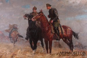 Картина.  Всадники-красноармейцы. Сцены из гражданской войны. 1954 г. Черняев Дмитрий Петрович.