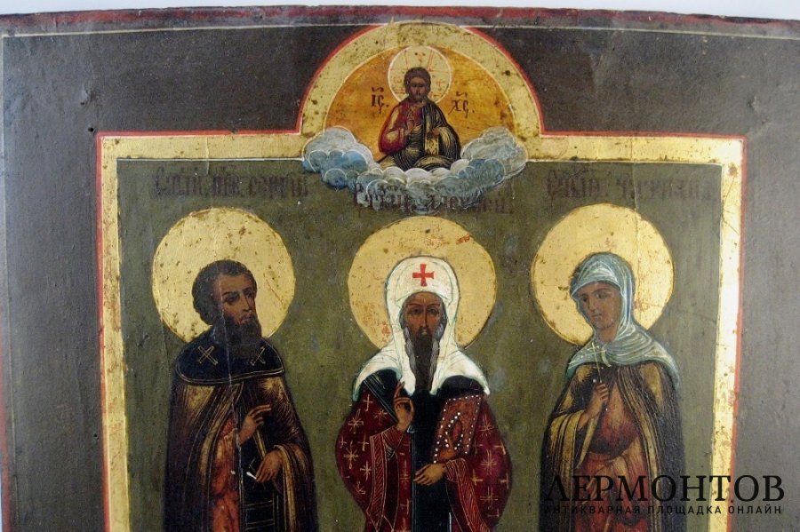 Икона. Св. Сергий Радонежский, Св. Татьяна, Св. Алексей. Дерево. Российская Империя, XIX век.