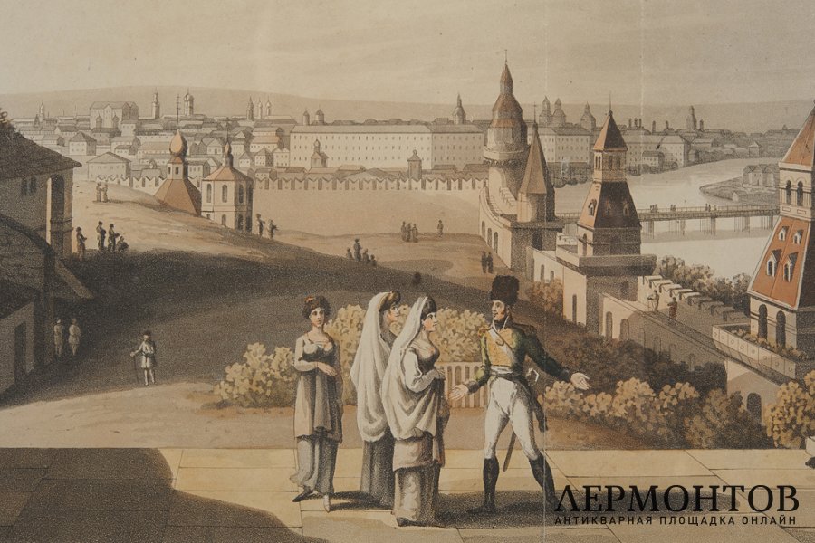 Гравюра раскрашенная с видом Москвы. Россия, конец 19 - начало 20 в. Бумага. 