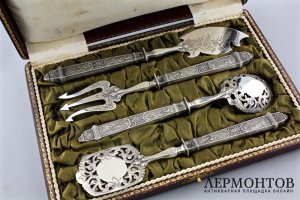 Сервировочный набор. Серебро 950 пробы. Кофр. Франция, XIX - XX вв.