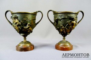 Декоративные парные вазы. Бронза, мрамор. Франция, XIX век. 