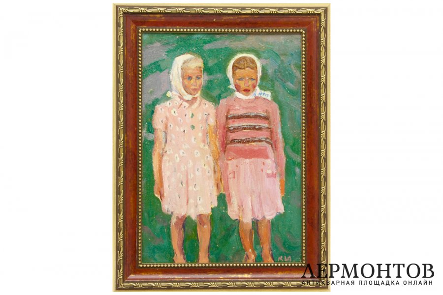 Картина. Подружки, 1961 г. Кузнецов Юрий Михайлович. Оргалит, масло.