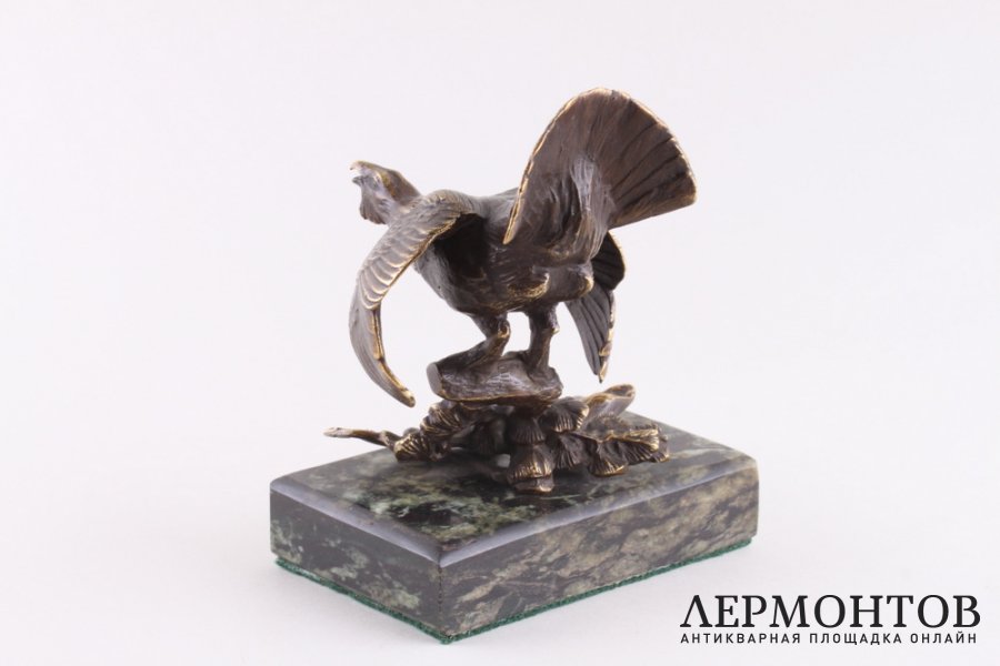 Скульптура Глухарь. Австрия, Вена, конец 19 в. Бронза, литье, патина. Мрамор.