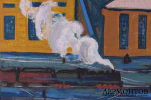 Курзенков Леонид Сергеевич. Индустриальный пейзаж. Картон, гуашь, темпера. 1960-е гг