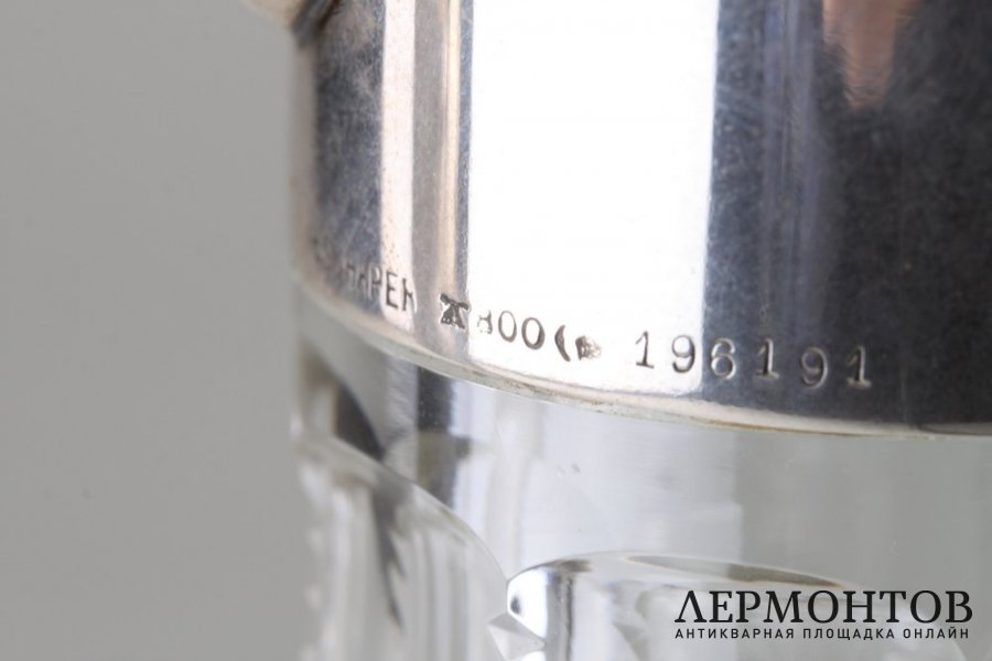 Графин. Серебро 800 пробы, хрусталь. Германия, H.Schapek, начало 20 века.